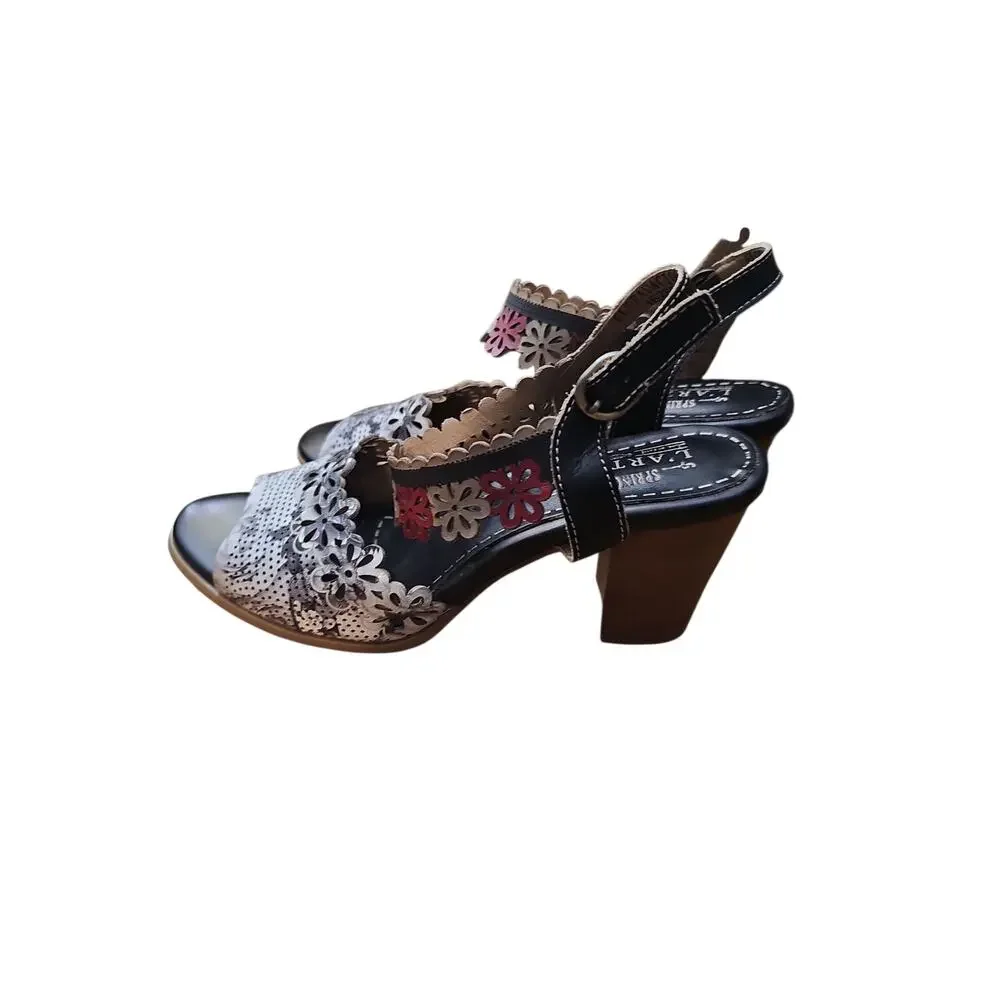 L'Artiste 41 Spring Steps Floradaciois black leather ankle strap sandals 9.5 10 - Picture 3 of 8